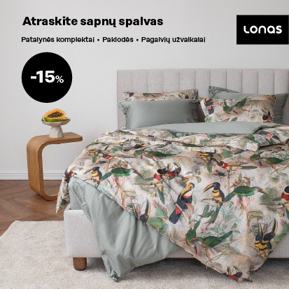 Patalynės komplektams, paklodėms ir pagalvių užvalkalams –15 %
