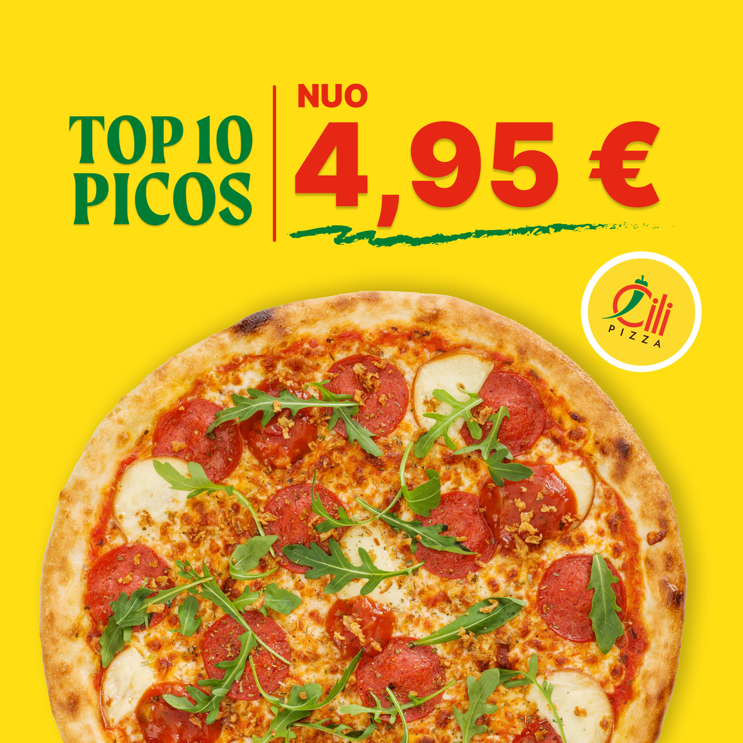ČILI PIZZA. TOP 10 picos nuo 4.95 Eur!