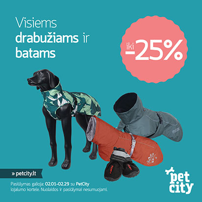 Augintinių drabužiams ir batams iki -25 %