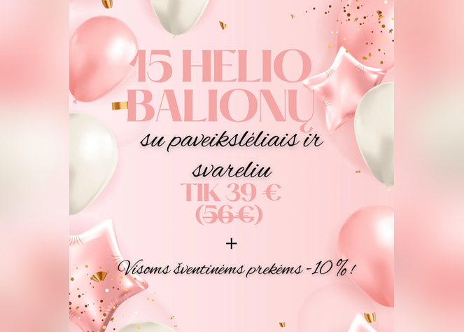 30 % nuolaida helio balionams